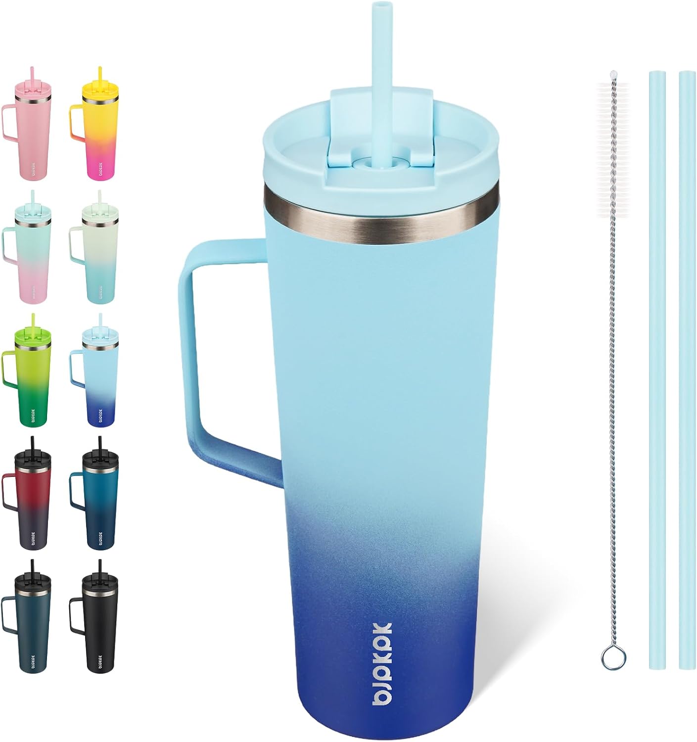 BJPKPK 30oz Insulated Tumbler with Handle, Lid & Straw, Stainless Steel