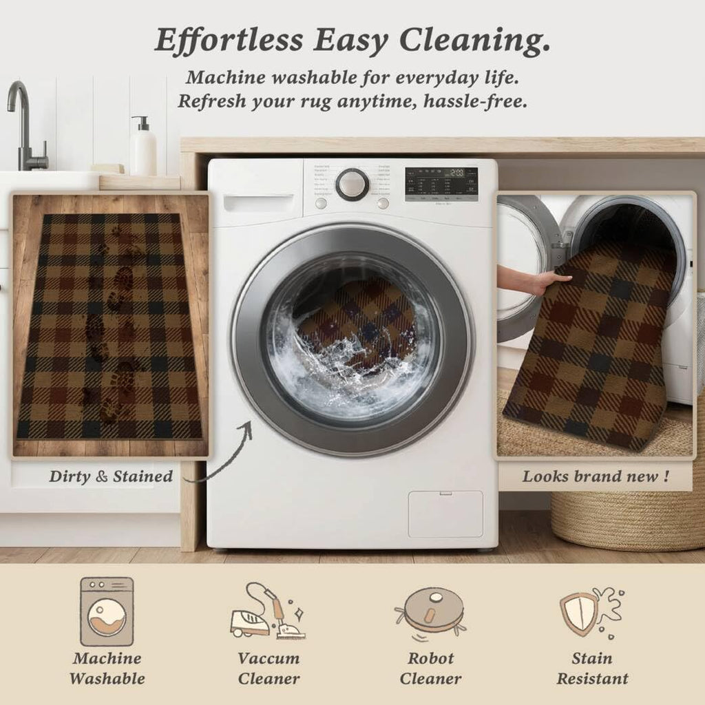 JTJ Easy Jute 3x5 Outdoor Rug, Black & Brown Plaid, Washable