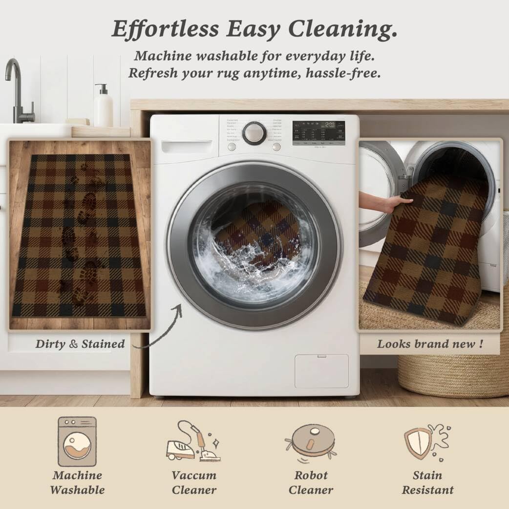 JTJ Easy Jute 3x5 Outdoor Rug, Black & Brown Plaid, Washable
