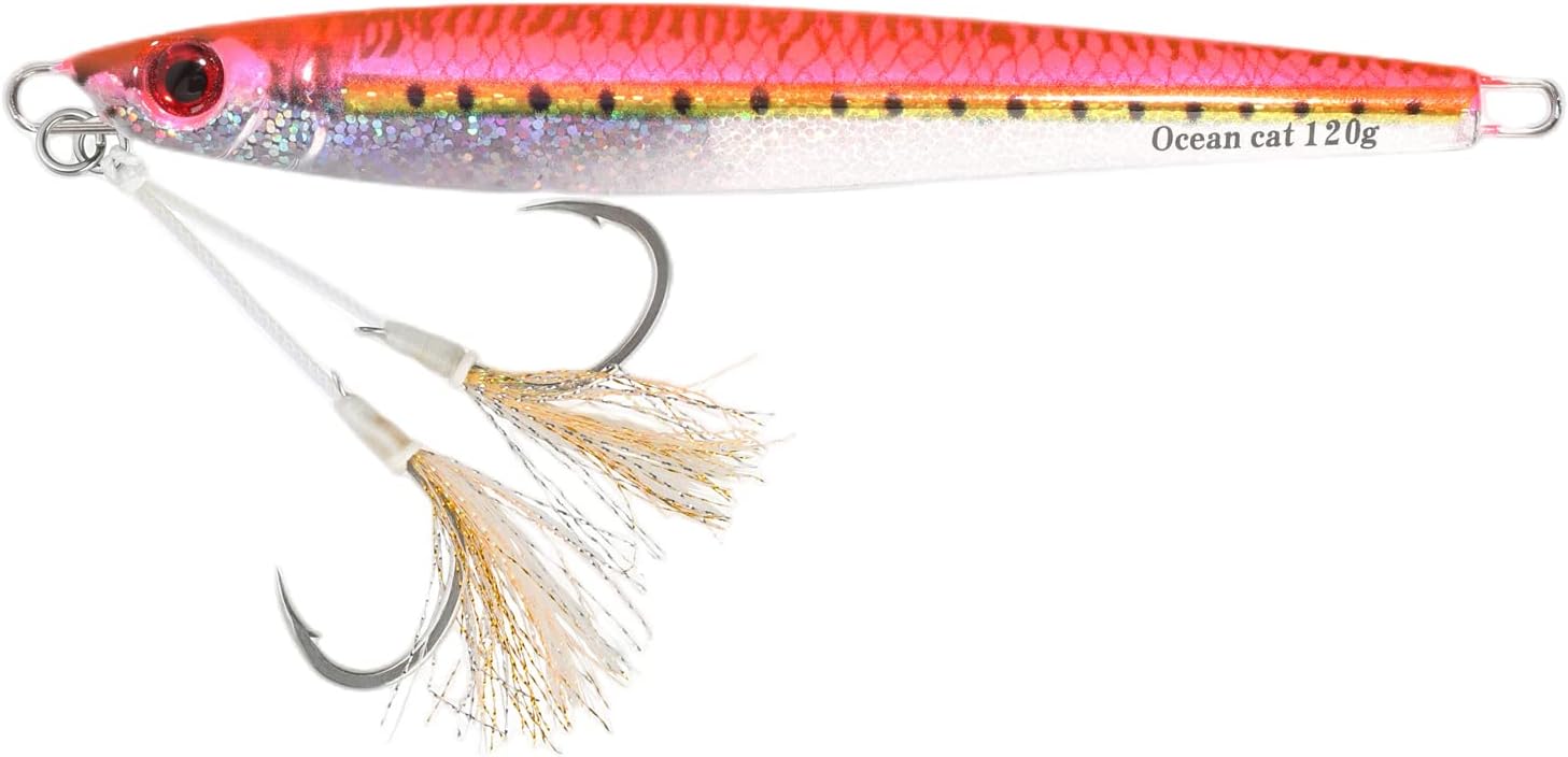 OCEAN CAT 1 PC Slow Fall Pitch Fishing Lures Sinking Lead Metal Flat Jigs Jigging Baits with Hook for Saltwater Fishing 4 Colors 160G/200G