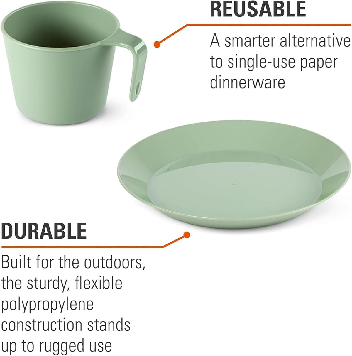 GSI Outdoors Cascadian Table Set I 6-Piece Camping, Backpacking Mess Kit, Plastic BPA Free, Plate, Bowl, Mug, Cup & Cutlery Set