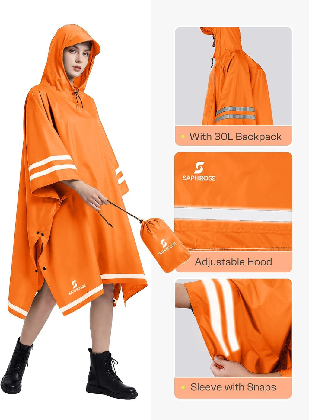 SaphiRose Hooded Rain Poncho Waterproof Raincoat Jacket for Men Women Adults