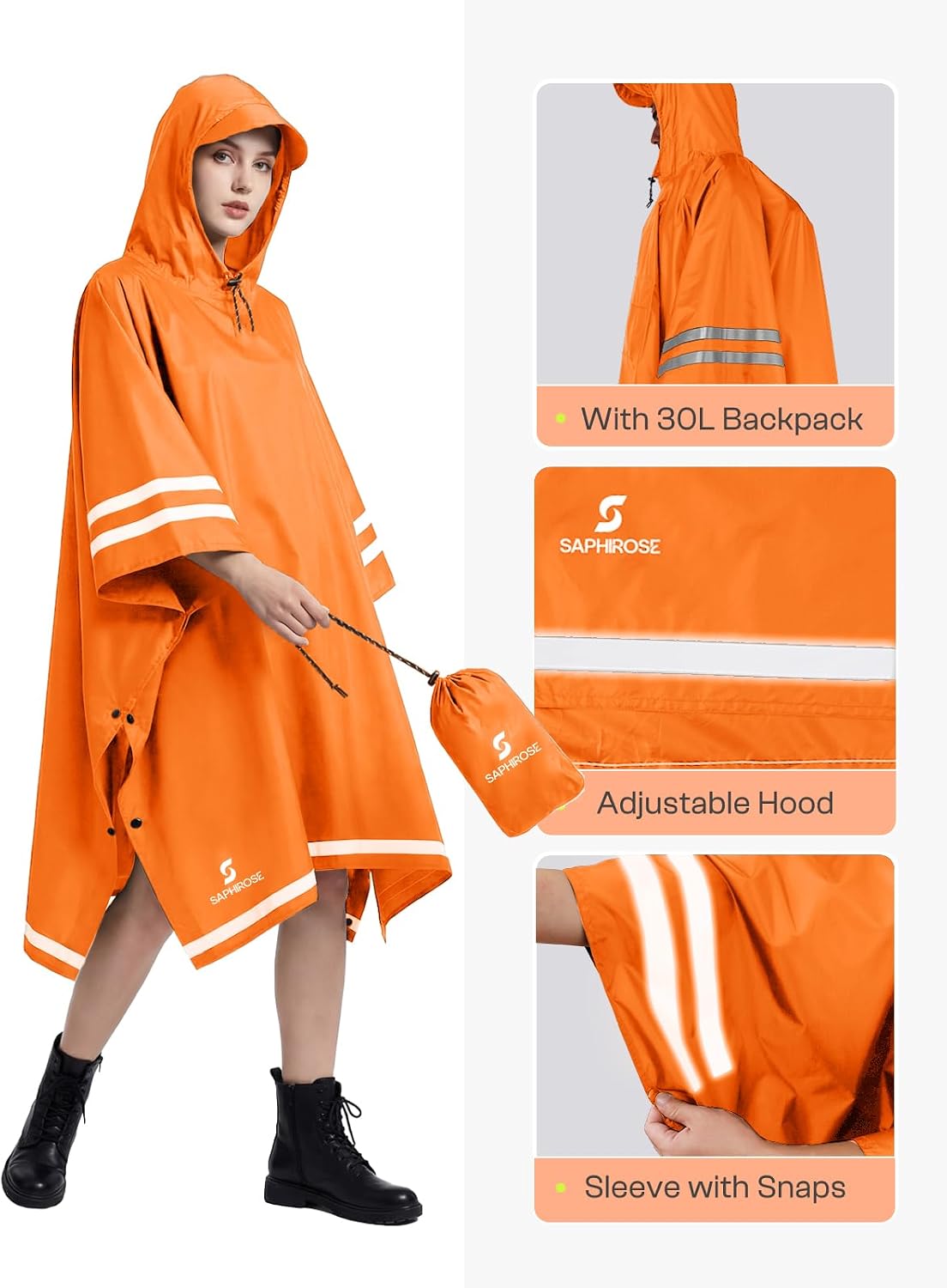 SaphiRose Hooded Rain Poncho Waterproof Raincoat Jacket for Men Women Adults