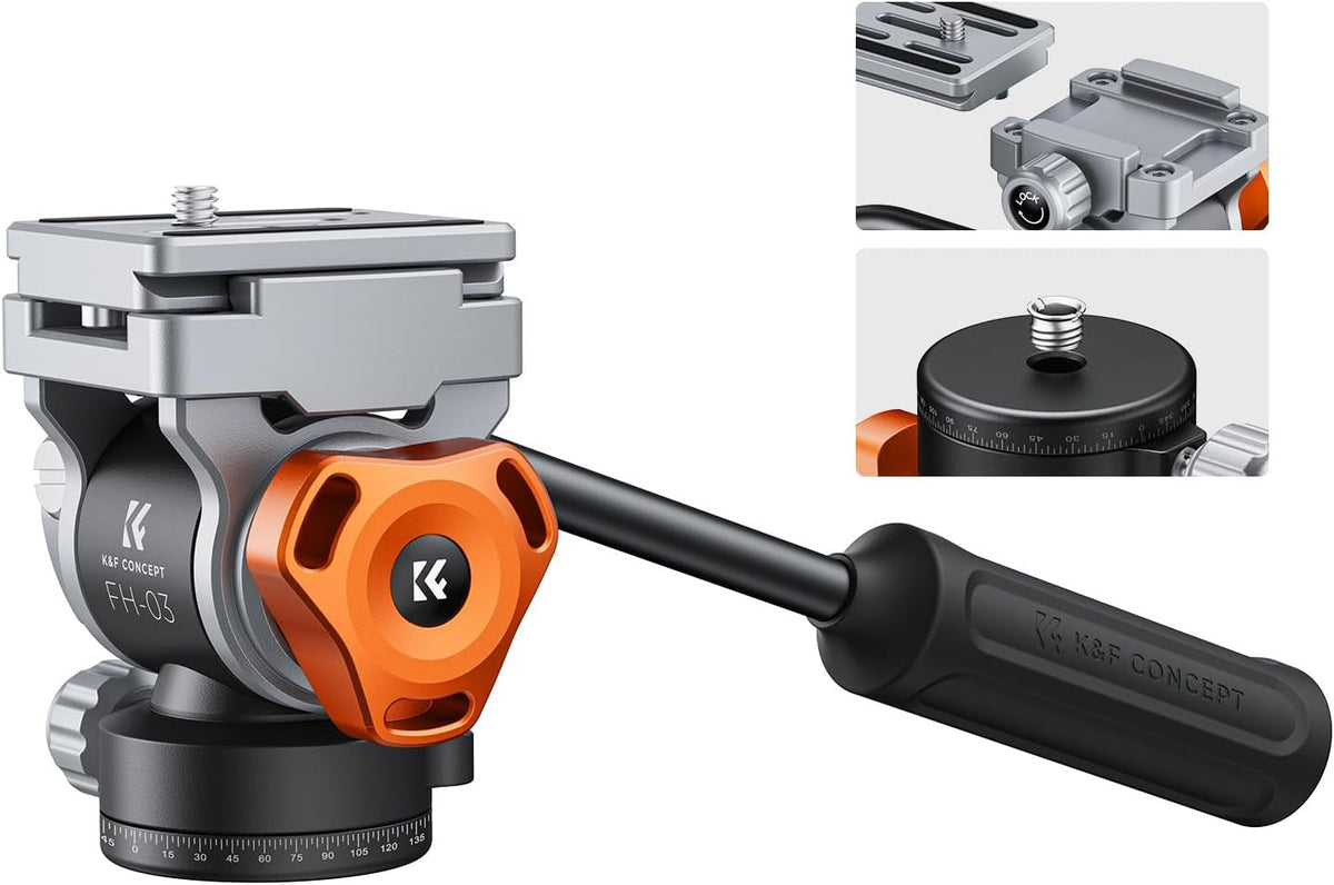 K&F CONCEPT Fluid Head, Silky-Smooth, Stable Tripod Fluid Head for pan and tilt,Arca Swiss-Compatible Fluid Head Mount, max Load 11 lbs/5kg FH-03