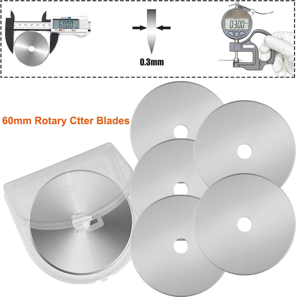 60mm Rotary Cutter Blades 5-Pack Replacement Blades Fits Fiskars, OLFA,Martelli,Dremel,Truecut,DAFA for Quilting Scrapbooking Sewing Arts & Crafts Sharp and Durable Cutter Blade (silver)