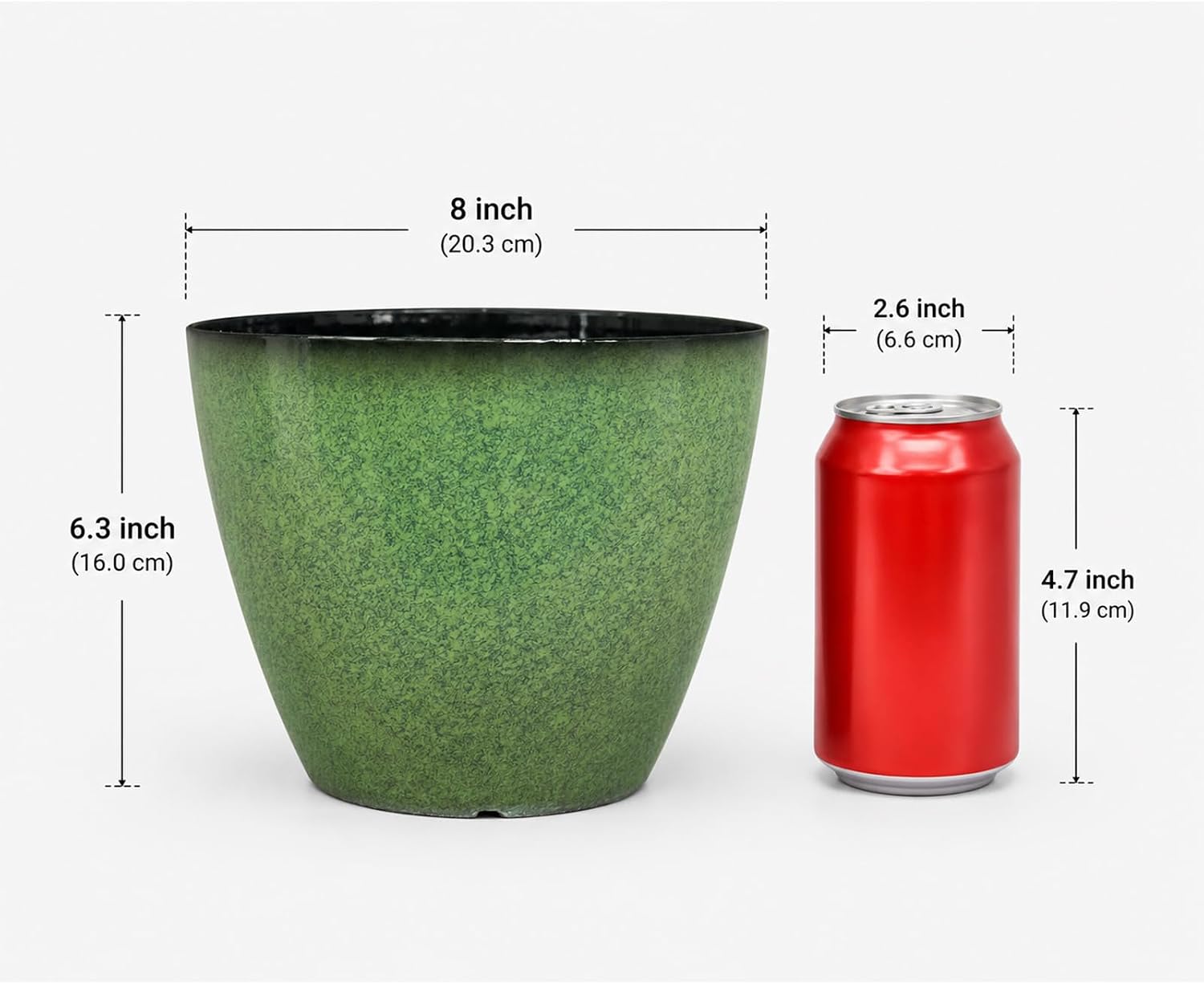 Vanslogreen 2 Pack Plant Pots for Indoor Outdoor Plants, 8 inch Plastic Flower Pots, Glazed Planter for Aloe, Herbs, Cactus (Green, 2pcs)