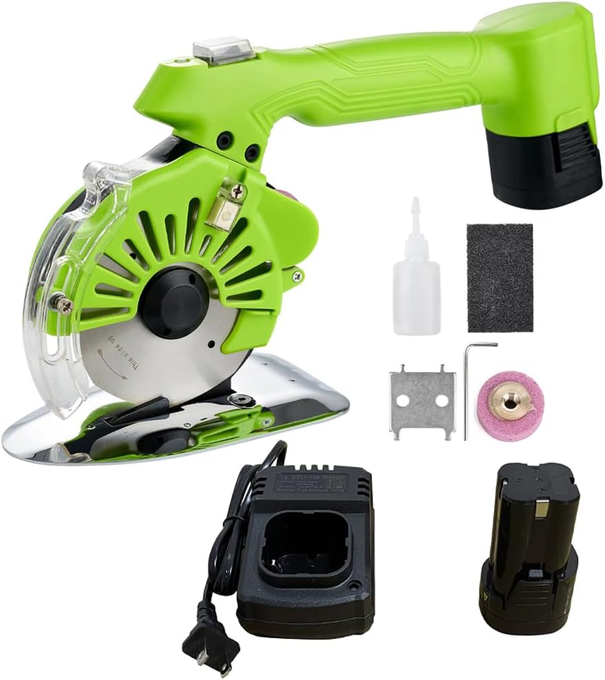 300W Fabric Rotary Cutter Electric Fabric Scissors, Round Blade Cutting Machine for Multilayer Leather Cloth Carpet, 5 Speed Adjustable, LED Light, 32mm / 1.26" Cutting Thickness