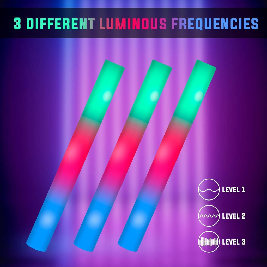 SHQDD 115 Pack LED Foam Glow Sticks, Glow Sticks Bulk with 3 Modes Colorful Flashing, Glow in the Dark Party Supplies for Wedding, Raves, Concert, Camping, Sporting Events, New Year Carnival