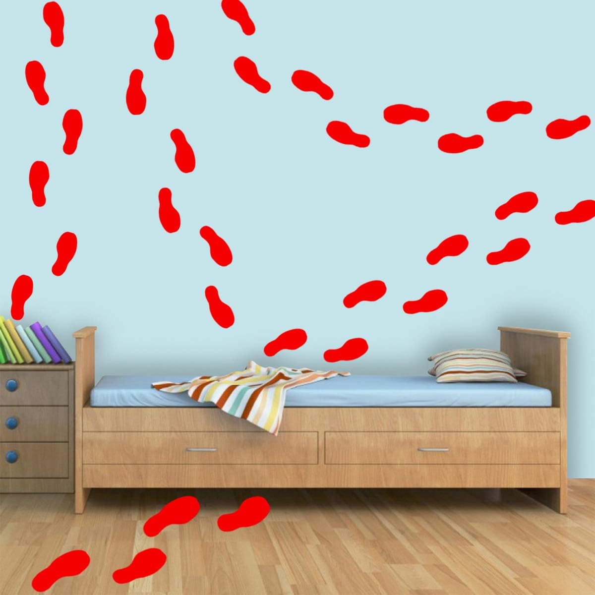 VWAQ Shoe Print Footprint Vinyl Decals - Peel and Stick Floor or Wall Stickers - 32 PCS (Red)