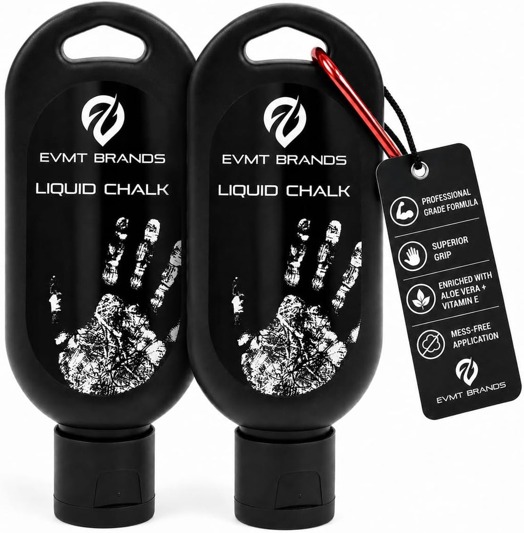 EVMT Brands Liquid Chalk, Mess Free Gym Chalk for Weightlifting, Gymnastics, Rock Climbing, Dancing. Sweat Resistant and Long Lasting for Stronger Grip.
