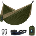 Hammock Camping, Portable Single/Double Hammocks for Outdoor Hiking Travel Backpacking - 210D Nylon Hammock Swing for Backyard & Garden (Green/Khaki)