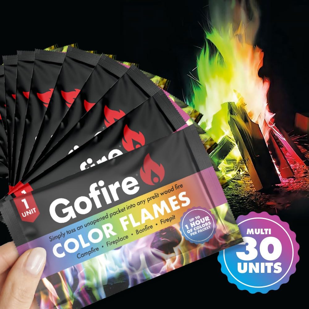GOFIRE Color Flame - Safe for Indoor & Outdoor, 1 Hour Burn - 30 Pack
