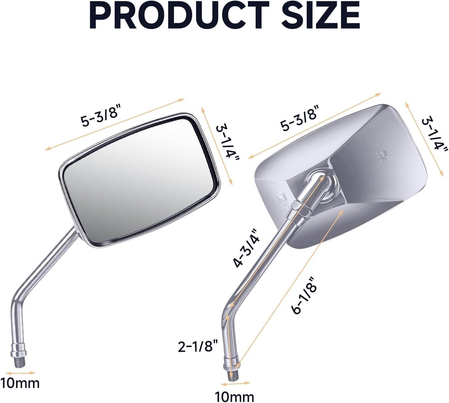 Universal Motorcycle Mirrors - M10 Chrome Rectangle Handlebar Rearview Side Mirrors Compatible with Honda Shadow MSX125 Kawasaki Vulcan Z900 Suzuki SV650 Volusia