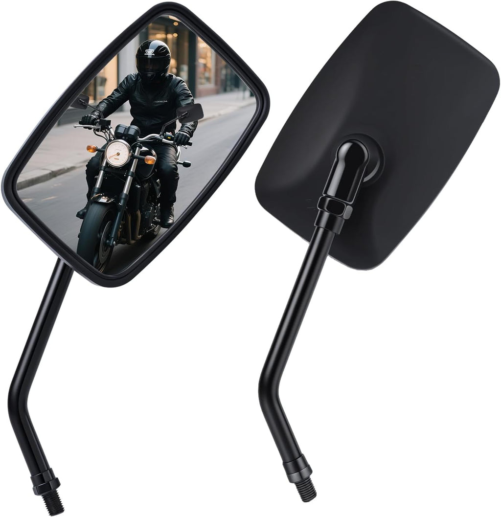 Universal Motorcycle Mirrors - M10 Chrome Rectangle Handlebar Rearview Side Mirrors Compatible with Honda Shadow MSX125 Kawasaki Vulcan Z900 Suzuki SV650 Volusia