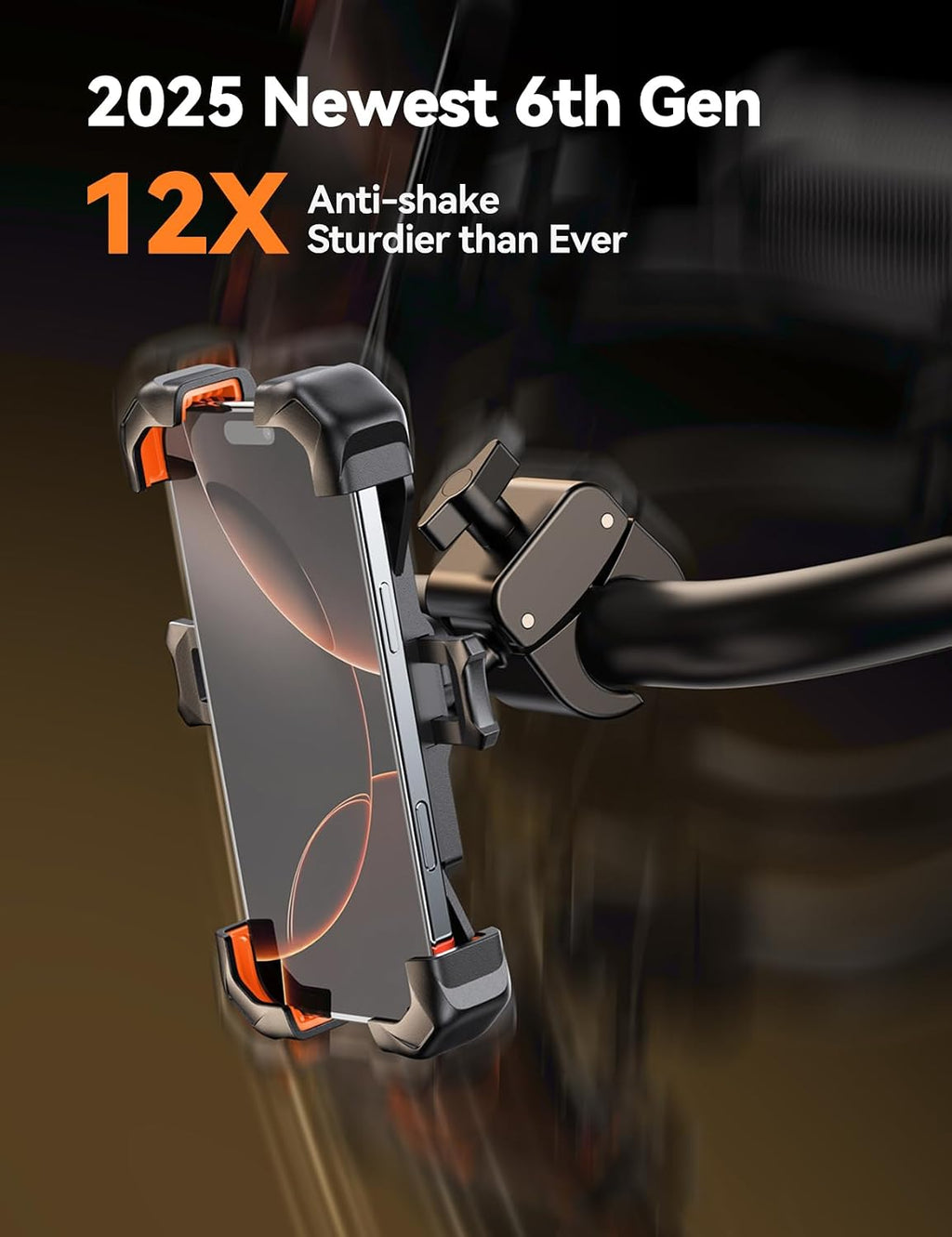 JOYROOM Motorcycle Phone Mount, [1s Auto Lock][100mph Military Anti-Shake] Bike Phone Holder for Bicycle, [10s Quick Install] Handlebar Phone Mount, Compatible with iPhone, Samsung, All Phone, Orange