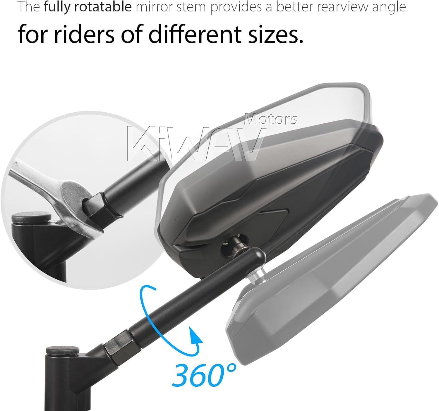 KiWAV 4Rizz Black Motorcycle Rear View Mirrors Universal Fit 10mm 8mm Metric Bikes Scooters Chopper Cafe Racer Sold as 1 Pair