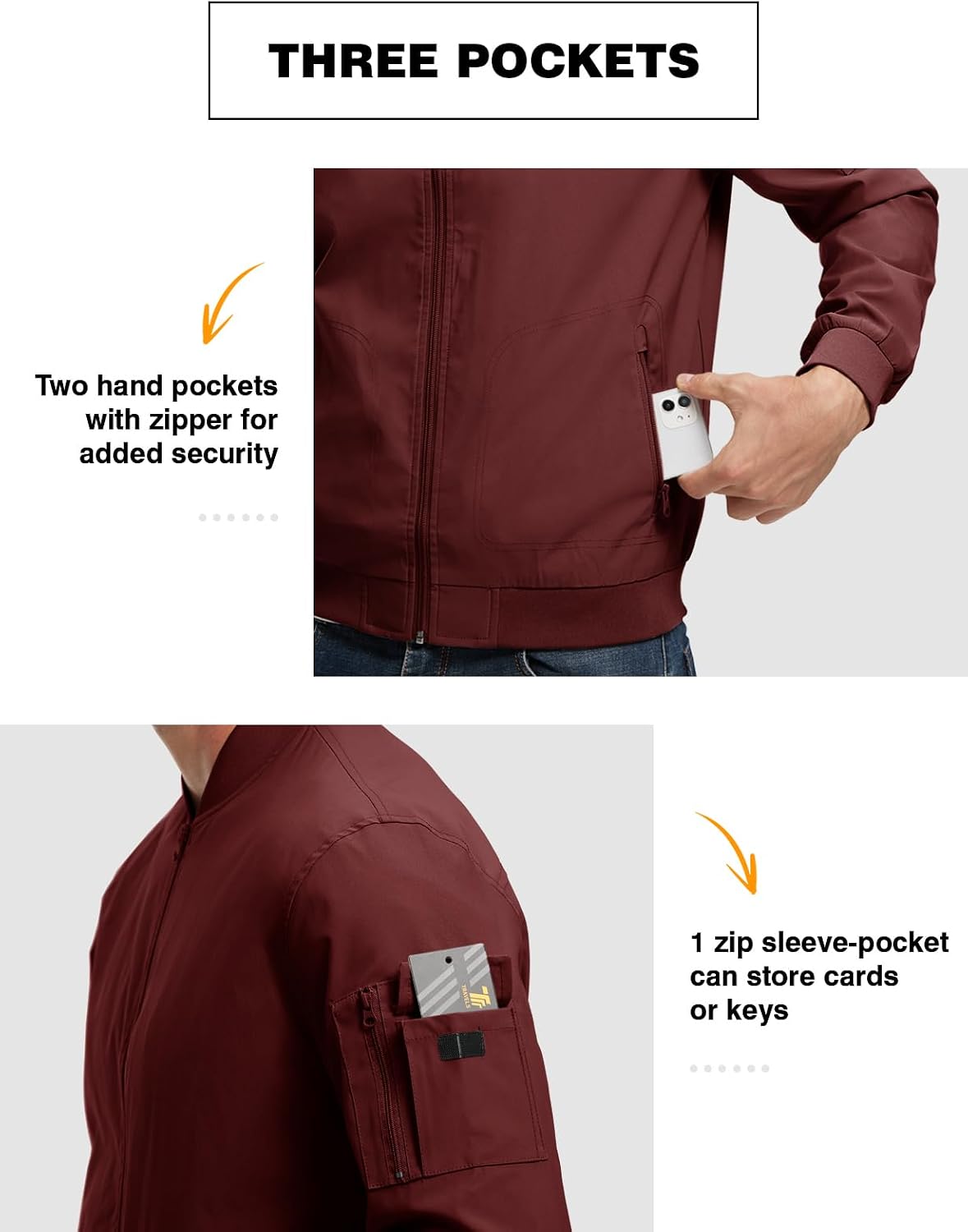 TBMPOY Men's Lightweight Jackets Casual Dress Golf Bomber Windbreaker Fall