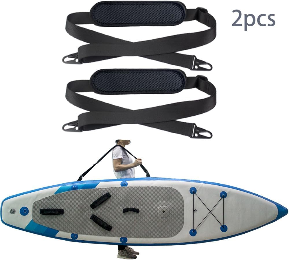 SUP Carrier Shoulder Strap Adjustable Carrying Sling Paded Bag Belt for Surfing and Paddle Board with Metal Hooks Accessories - Black (2)