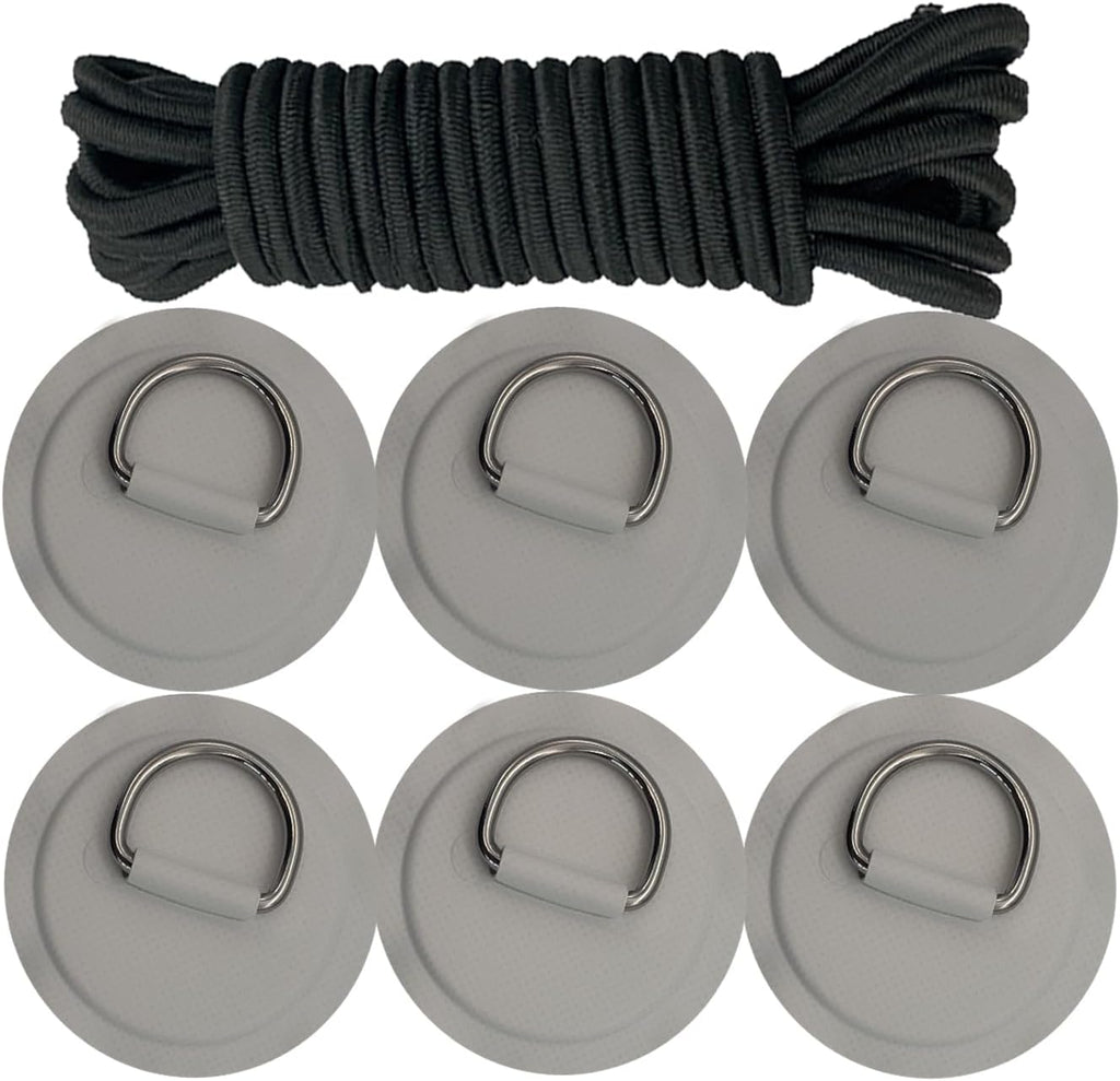 Golden Muhe 6 Pcs Stainless Steel D-Ring PVC Patch & Elastic Bungee Shock Cord for Sup Kayak Paddleboard Inflatable Boat