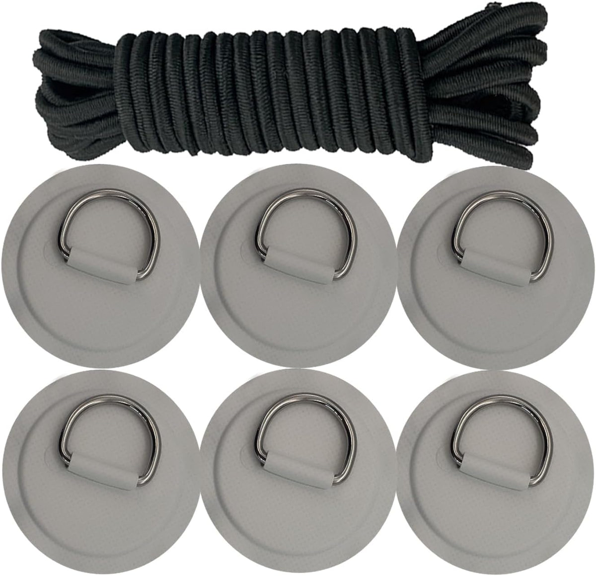 Golden Muhe 6 Pcs Stainless Steel D-Ring PVC Patch & Elastic Bungee Shock Cord for Sup Kayak Paddleboard Inflatable Boat