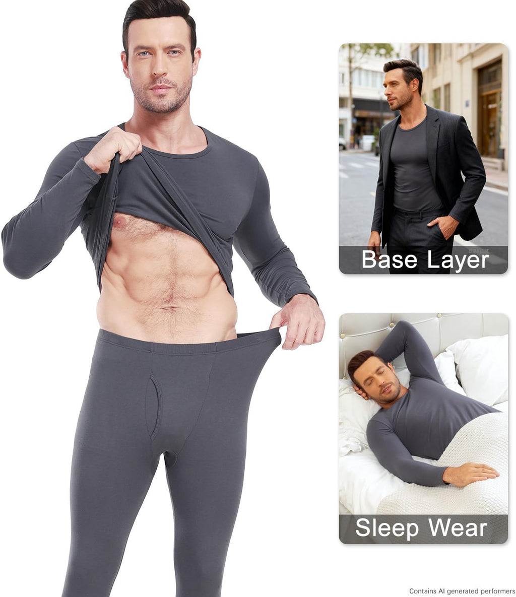 wirarpa Men's Cotton Long Johns Thermal Underwear Set Top and Bottom