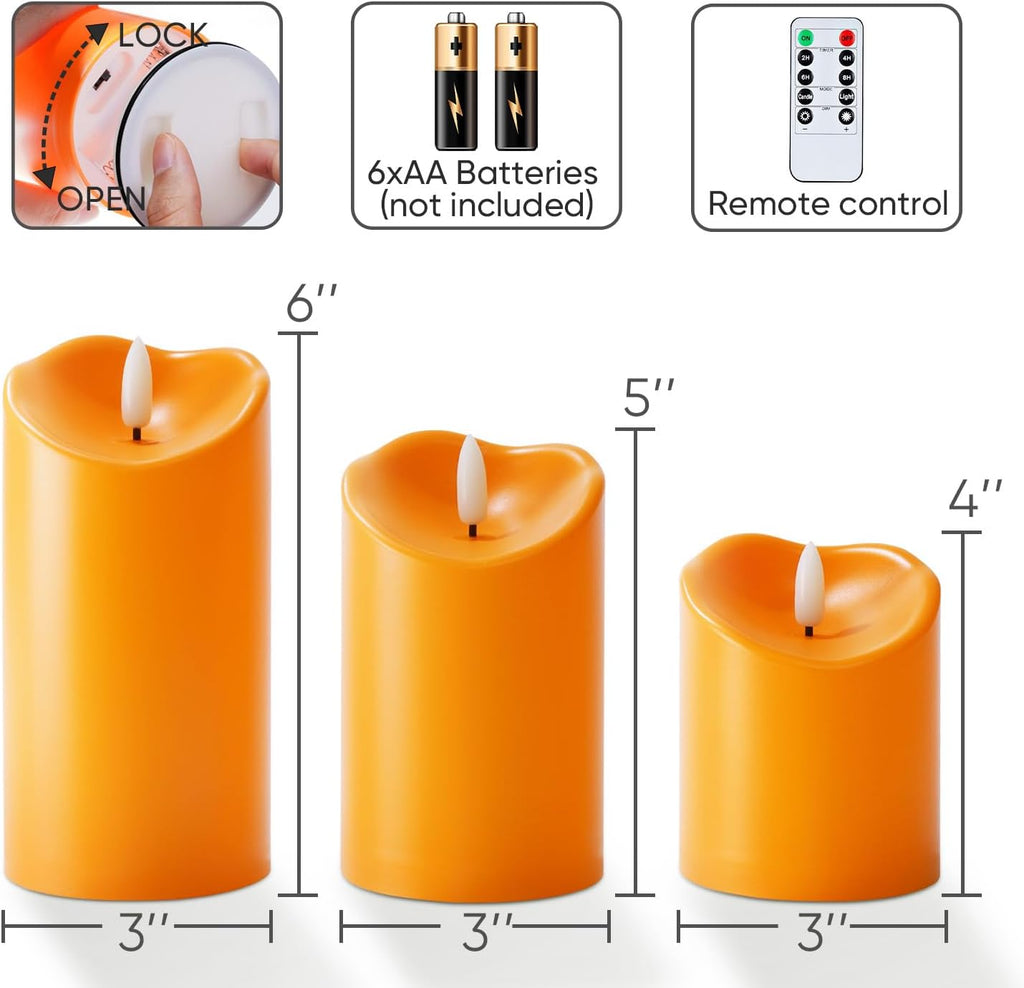 Homemory Halloween Orange Flameless Candles Outdoor, Fall Candles Battery