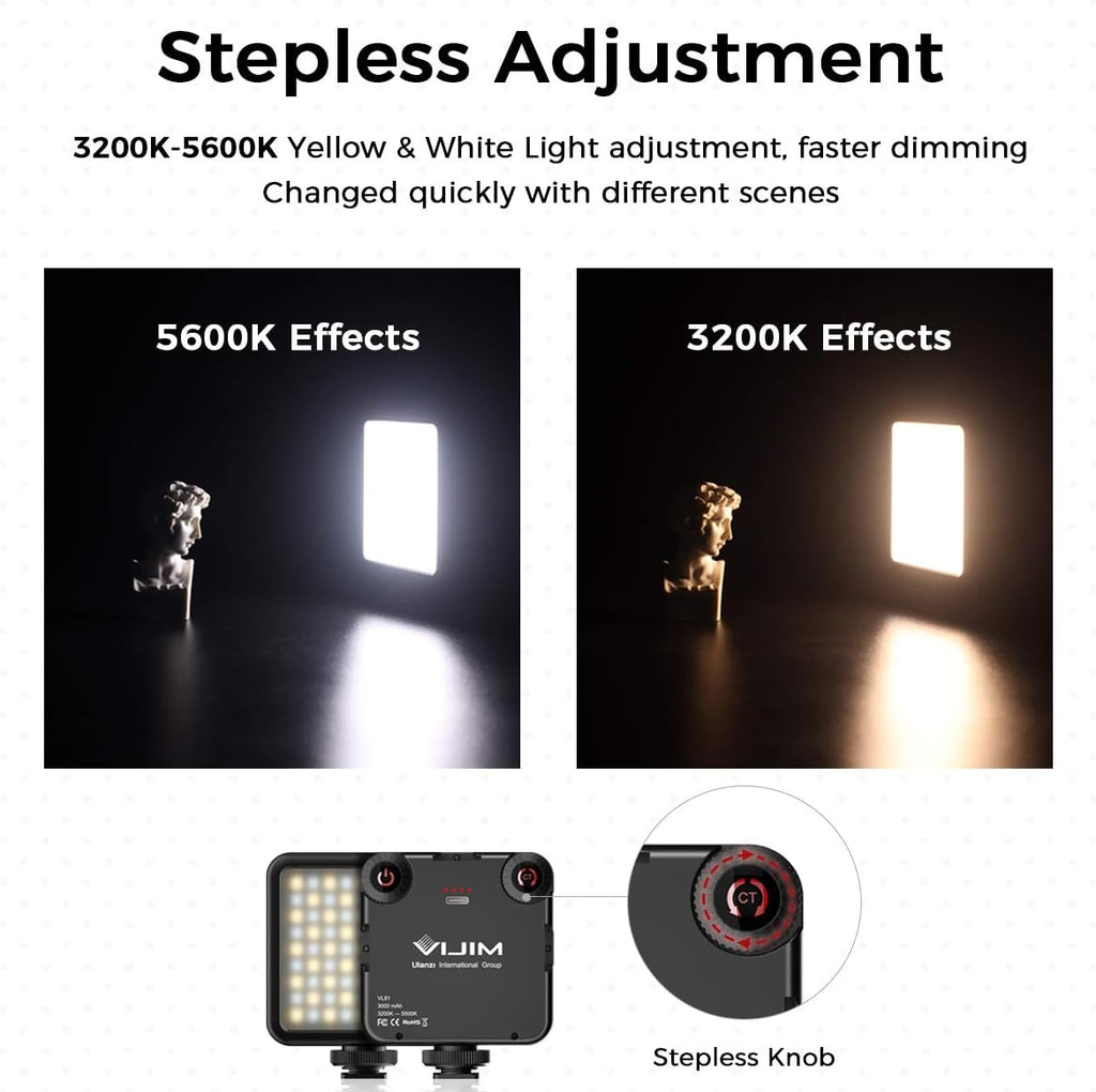 ULANZI VL-81 3000mAh Bi-Color LED Video Light w Softbox - 3200K-5600K+CRI95 Rechargeable Camera Light, 3 Cold Shoe Mount for DSLR/GoPro/Sony/Canon/iPhone, Vlog Filming TikTok Live & Photography