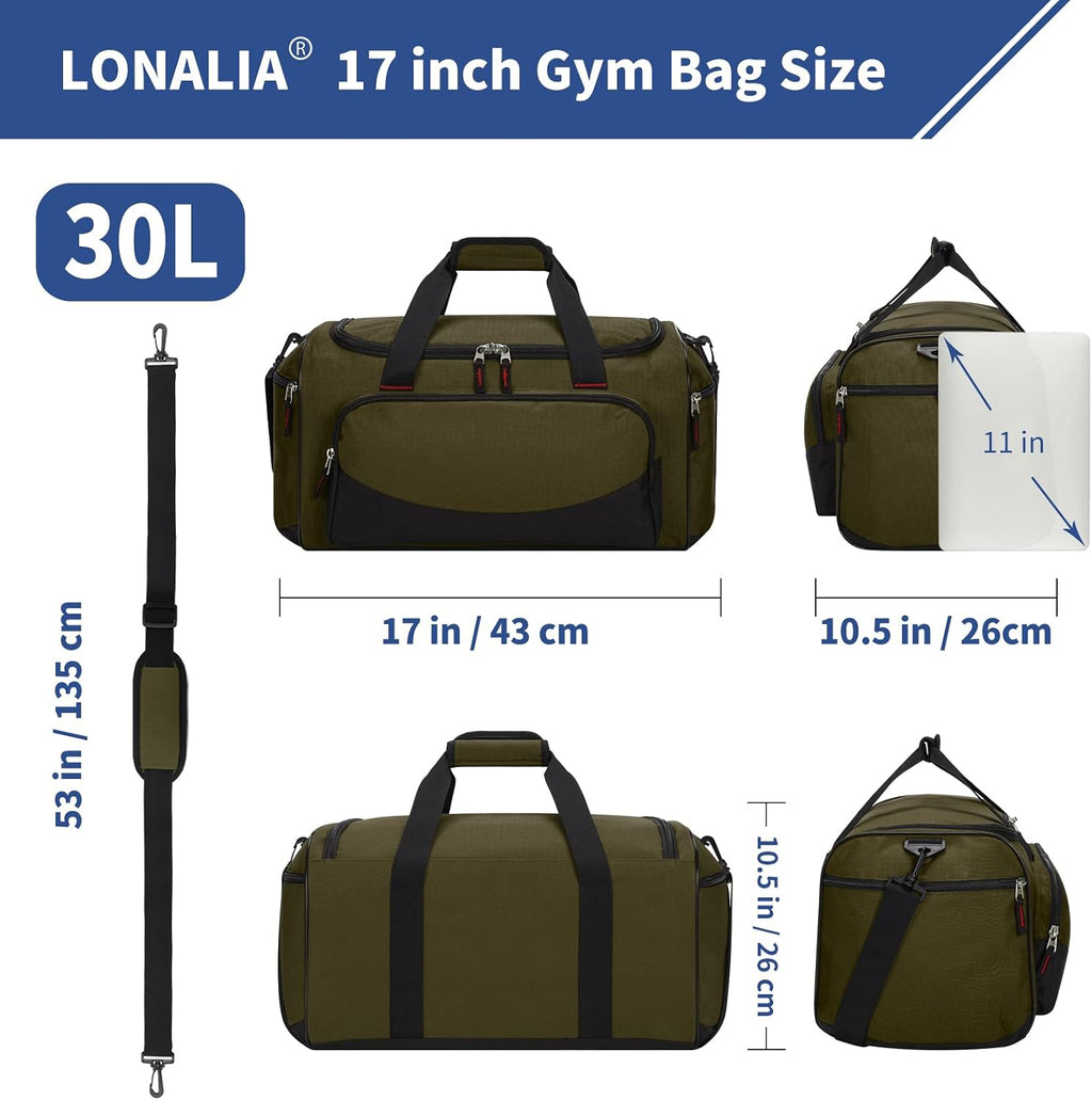 30L Gym Sport Duffle Bag, 17 inch, Olive Green