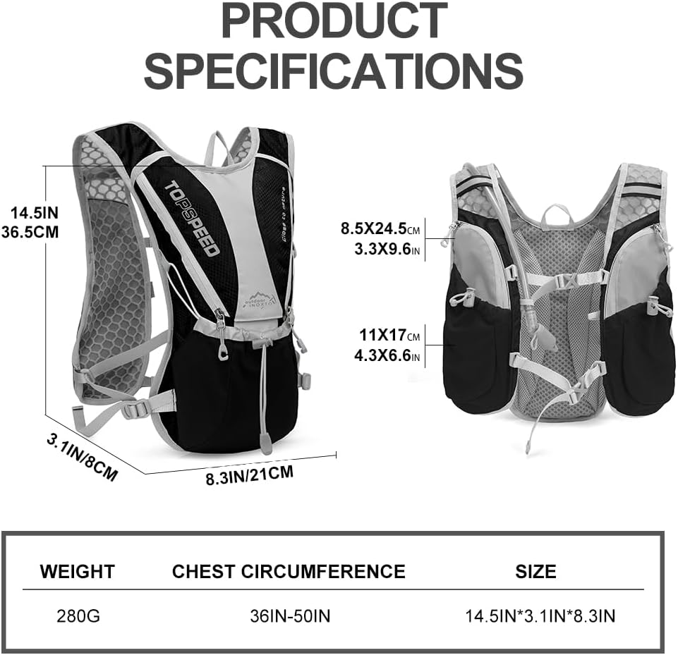 Hydration Pack Backpack, IX INOXTO Running Hydration Vest with 1.5L ( 50 oz) Water Bladder for Men Women, Lightweight Water Backpack for Hiking Cycling Climbing Camping