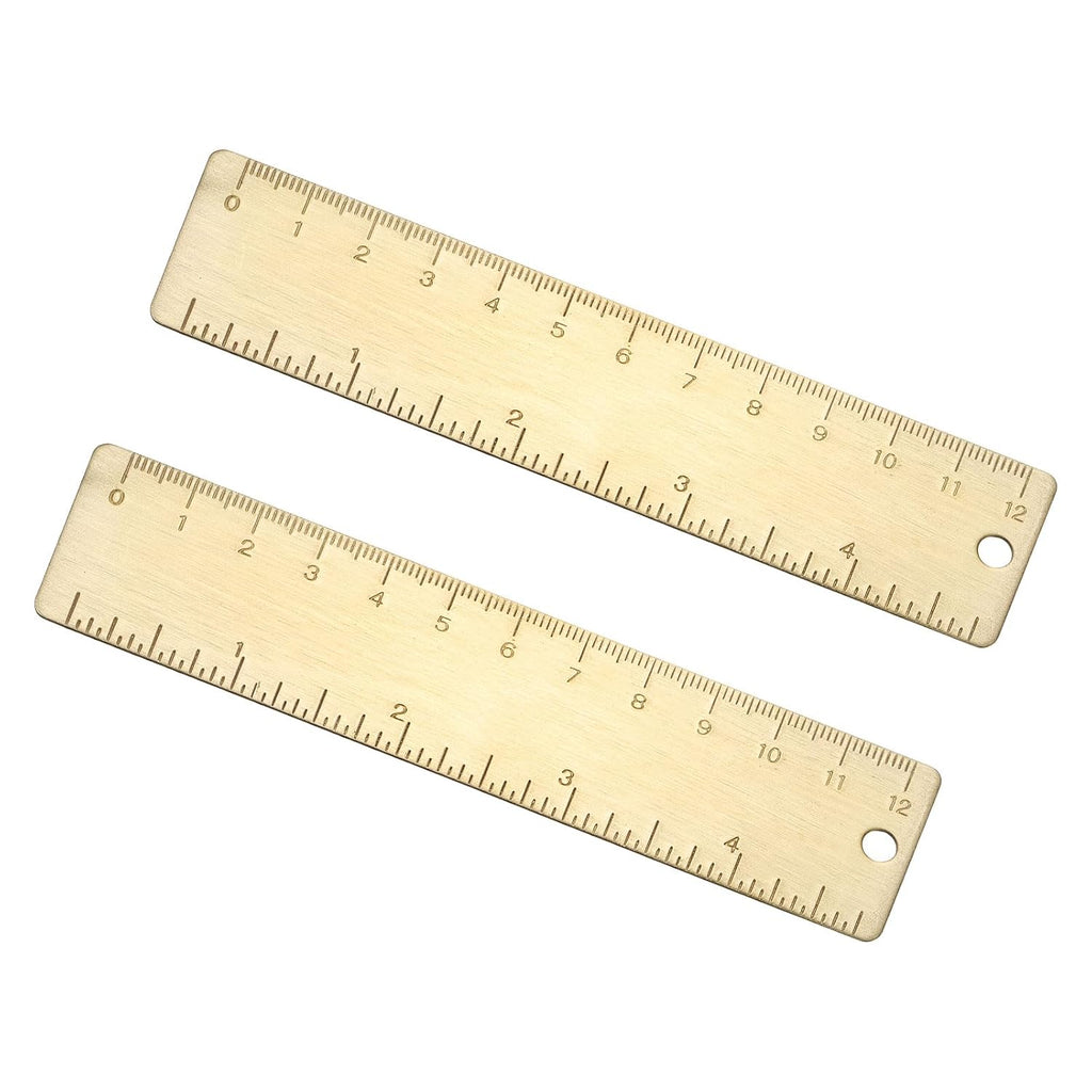 uxcell Metal Straight Ruler 300mm Brass Straight Edge Rule Precision Double Scales Metric Measurement Tool Drawing Measuring Ruler Gold 2 Pcs