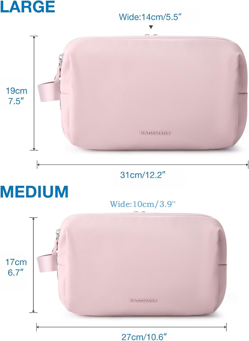 BAGSMART Toiletry Bag for Men, Travel Toiletry Organizer Dopp Kit Water-resistant Shaving Bag for Toiletries Accessories, Door Room Essentials,Pink-medium