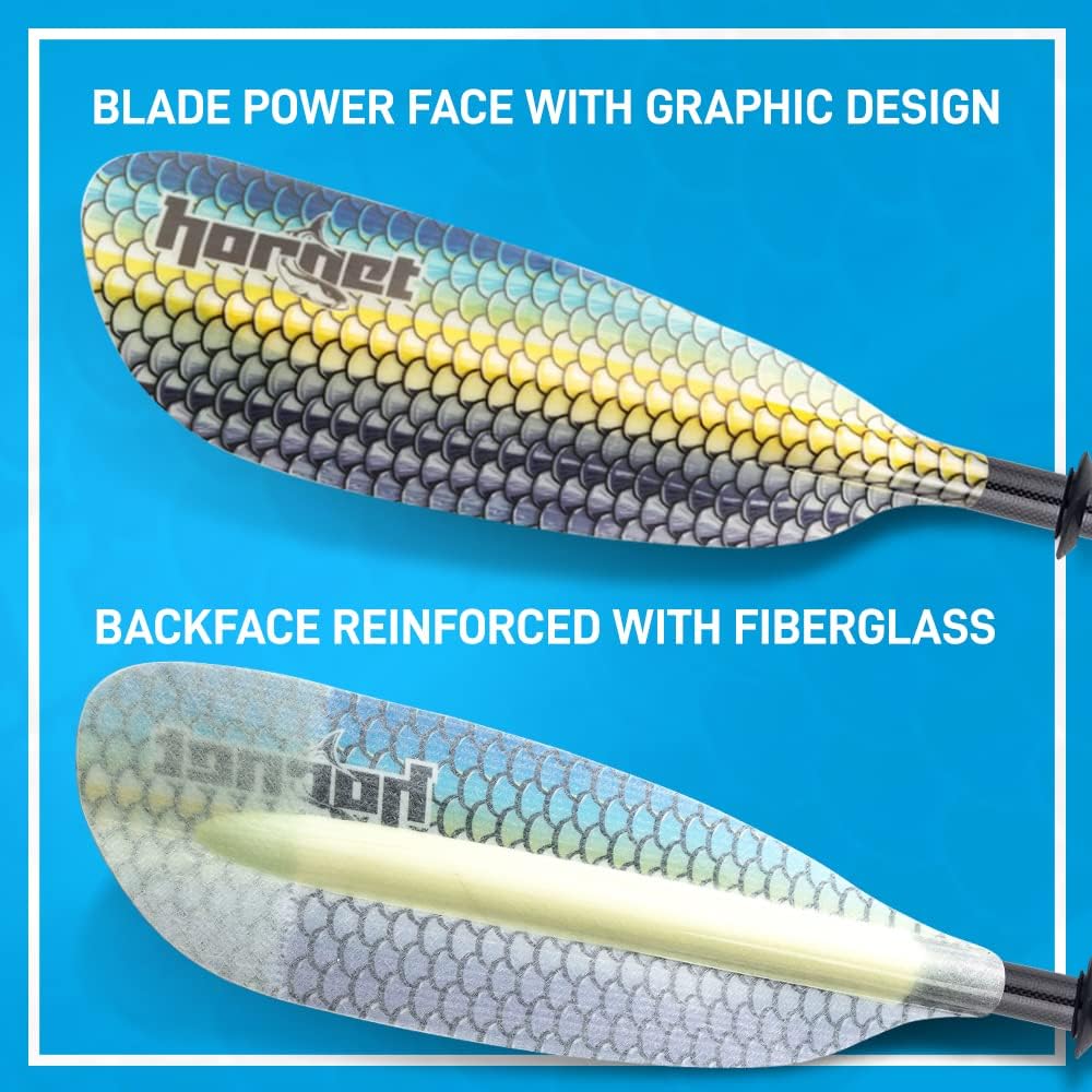 Hornet Watersports Fiberglass Kayak Paddle for Adults- Ideal for Touring, Fishing and Boating- 90.5 inches / 230CM Adjustable with Carbon Fiber Shaft- Kayak Oars Kayaking Equipment