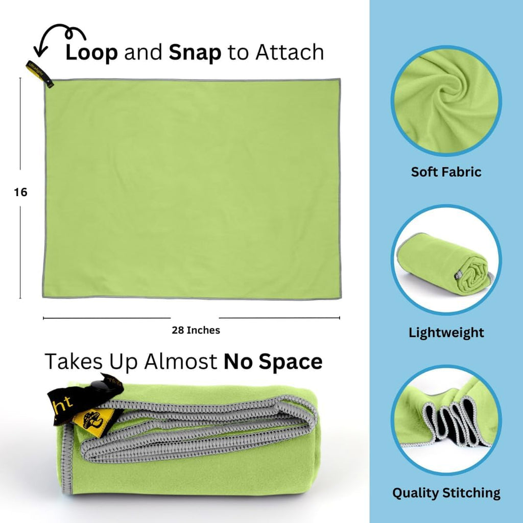 Backpacking Ultralight Quick Dry Microfiber Soft Fast Drying Hand and Face Towel Wash Cloth Camping Yoga Hiking Active Lifestyle (Lime, Medium 16x28)