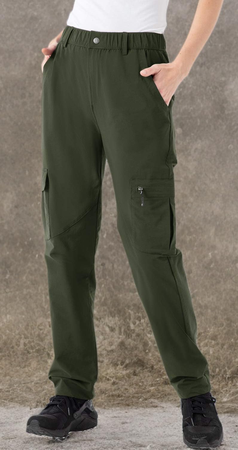 Rdruko Women's Hiking Cargo Pants Water-Resistant Quick Dry UPF 50+ Travel Camping Work Pants Zipper Pockets