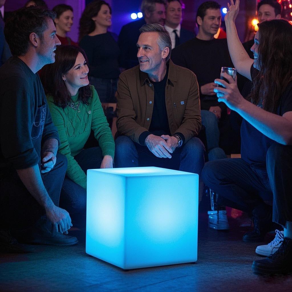 Mr.Go 16-inch LED Cube Chair Light, Rechargeable RGB Colors Glow Cube Seat