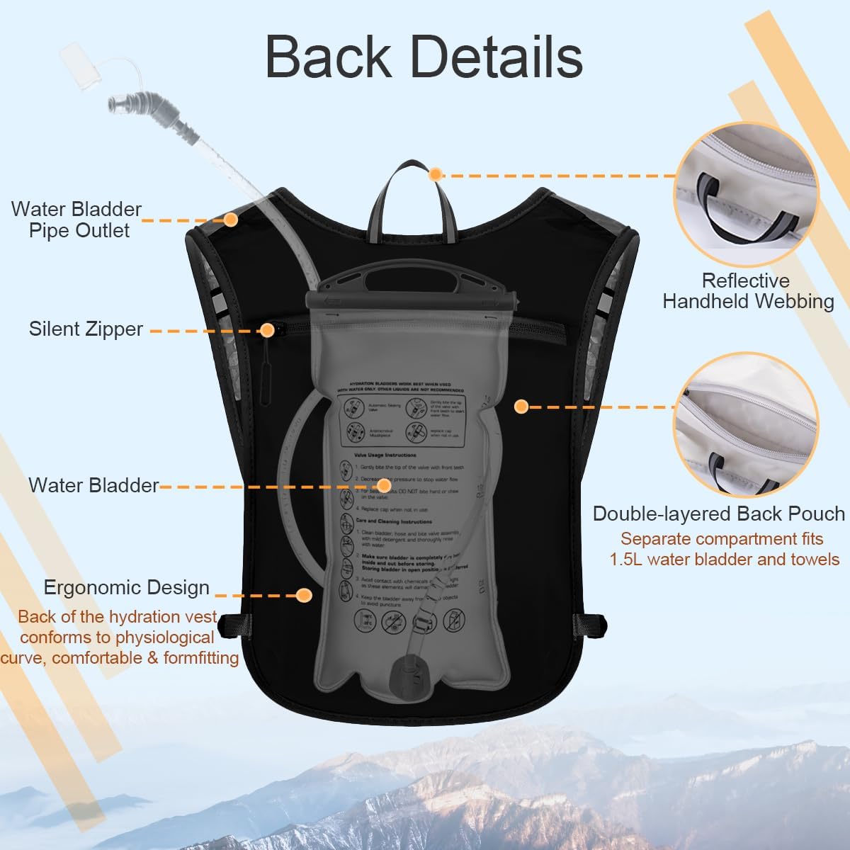 Running Vest Hydration Backpack for Men Women, Lightweight Breathable Hydration Packs, Adjustable Chest Straps Daypack, Reflective Water Running Vest for Marathon, Trail, Hiking, Cycling