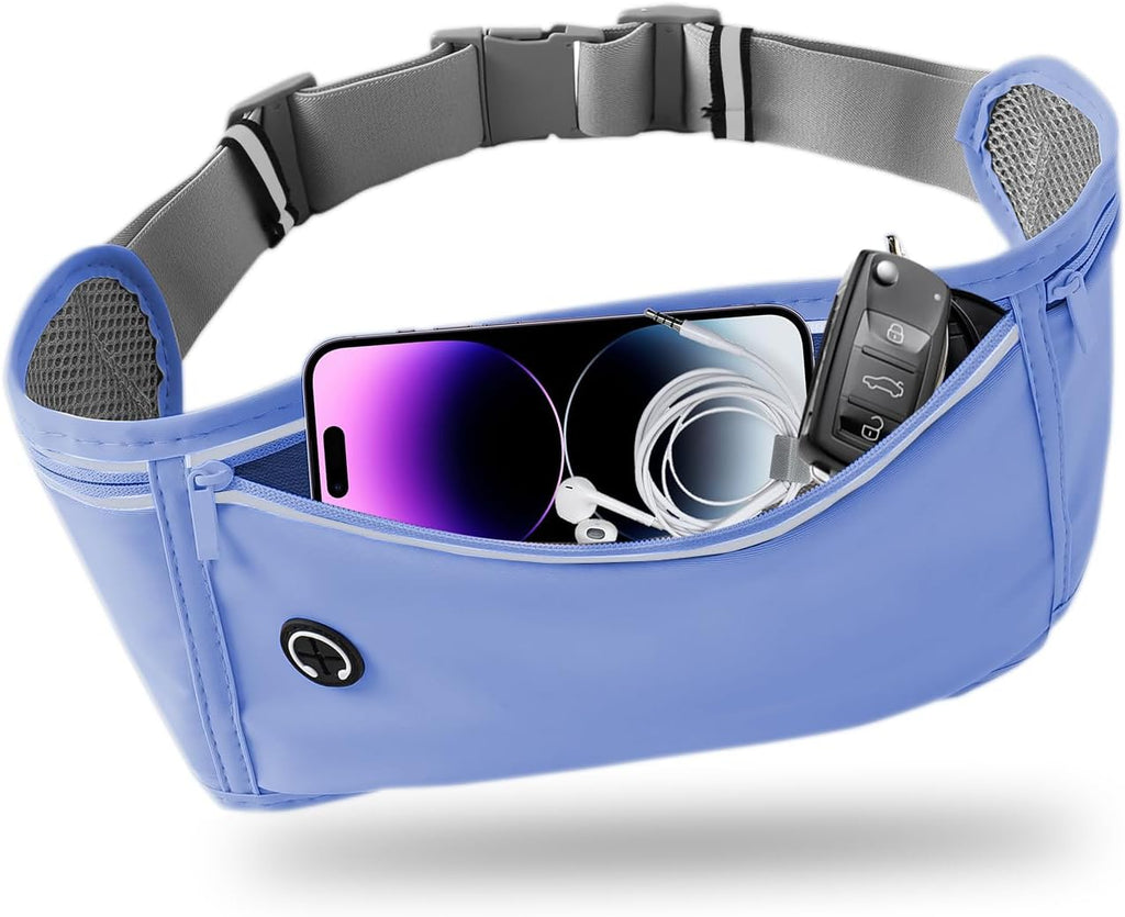 Slim Running Belt for Women Men,Runners Fanny Pack Phone Holder,Money Belt,Running Gear Accessories,with 3 Pockets (Jet Blue)