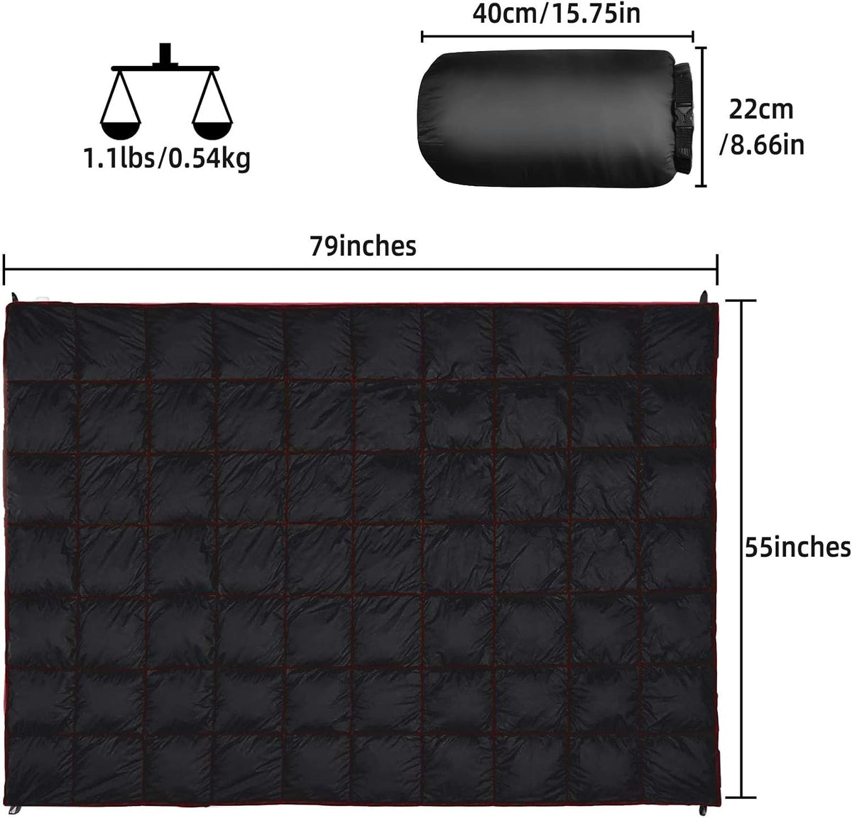 Outdoor Puffy Camping Blanket, Large Outdoor Blanket Waterproof, 55*79''