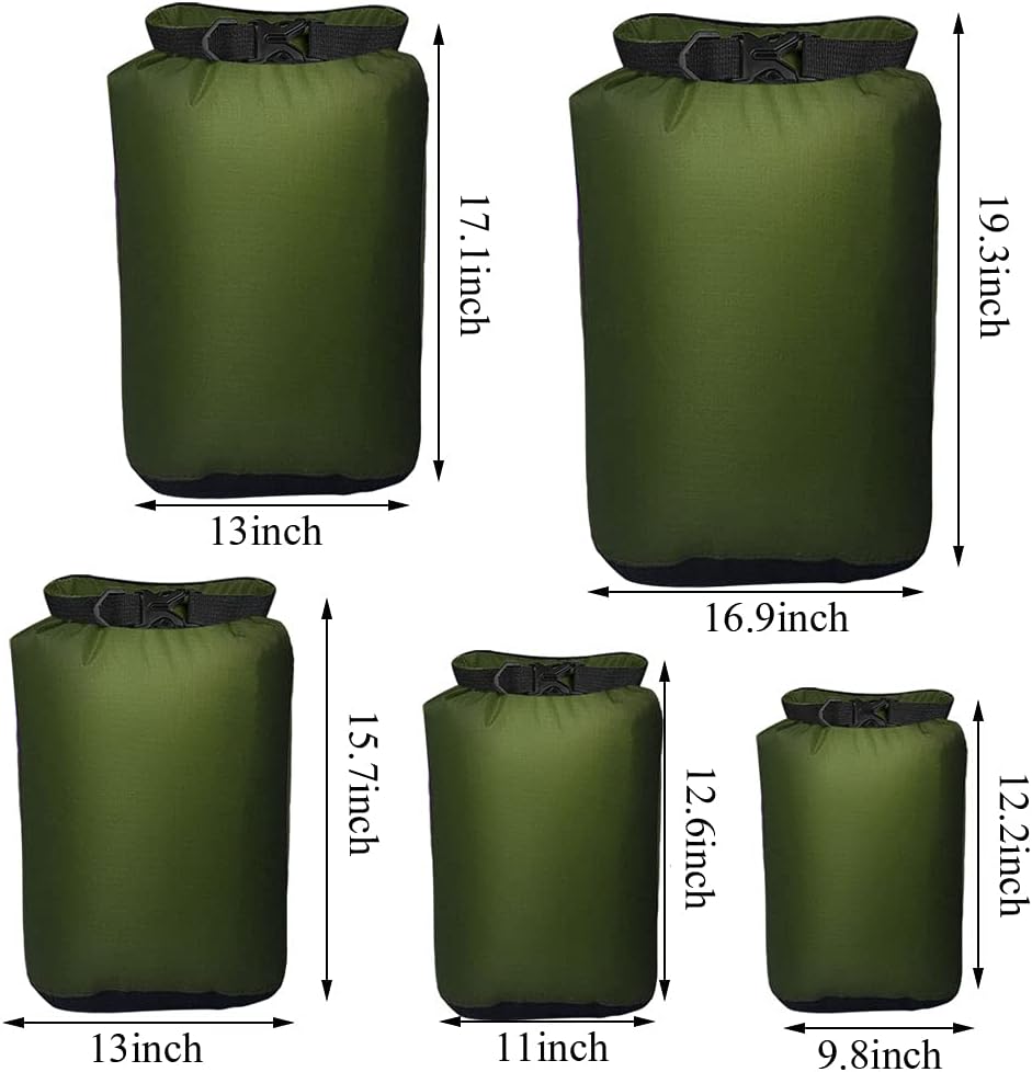 Pimoys 5 Pack Waterproof Dry Sacks, Lightweight Outdoor Dry Bags 20L /12L / 10L/ 6L/ 3.5L Ultimate Dry Bags for Kayaking Camping Rafting Boating
