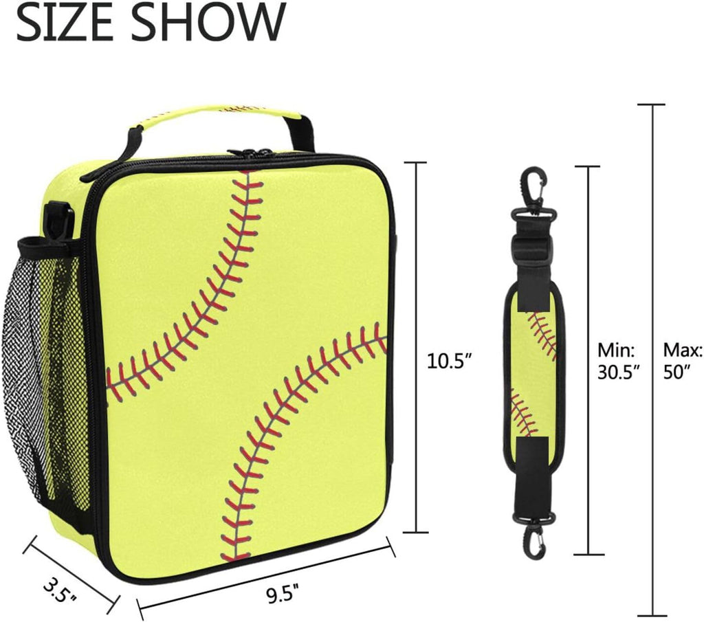 Softball Texture Lunch Box Insulated Lunch Bag Cooler Tote Bag