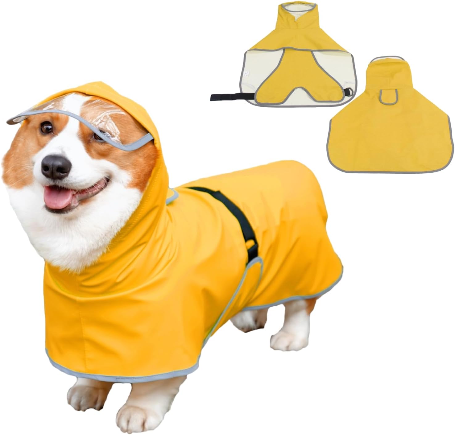 Dog Rain Jacket with Hood, Waterproof Dog Raincoat, Adjustable Belly Strap Protection, Lightweight Poncho (Small Plus, Light Green)
