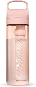 LifeStraw Go Series – BPA-Free Water Filter Bottle for Travel and Everyday use removes Bacteria, parasites and microplastics, Improves Taste, 22oz Cherry Blossom Pink
