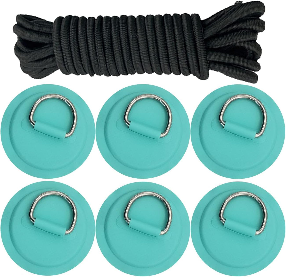 Golden Muhe 6 Pcs Stainless Steel D-Ring PVC Patch & Elastic Bungee Shock Cord for Sup Kayak Paddleboard Inflatable Boat