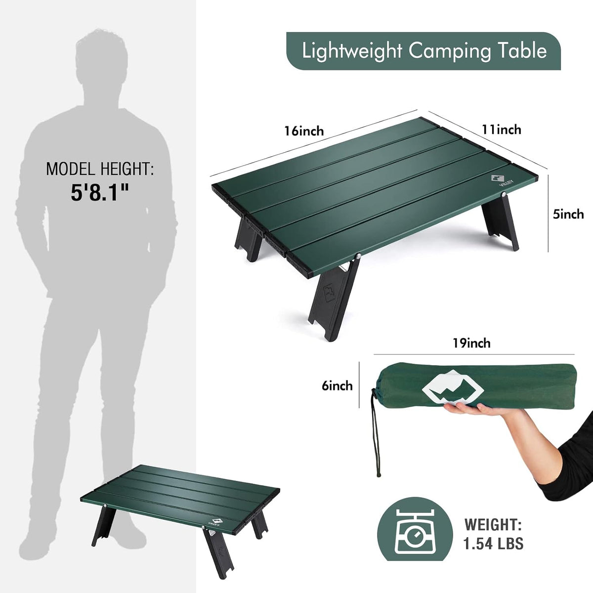 VILLEY Portable Mini Folding Beach Table, Ultralight Aluminum Side Table