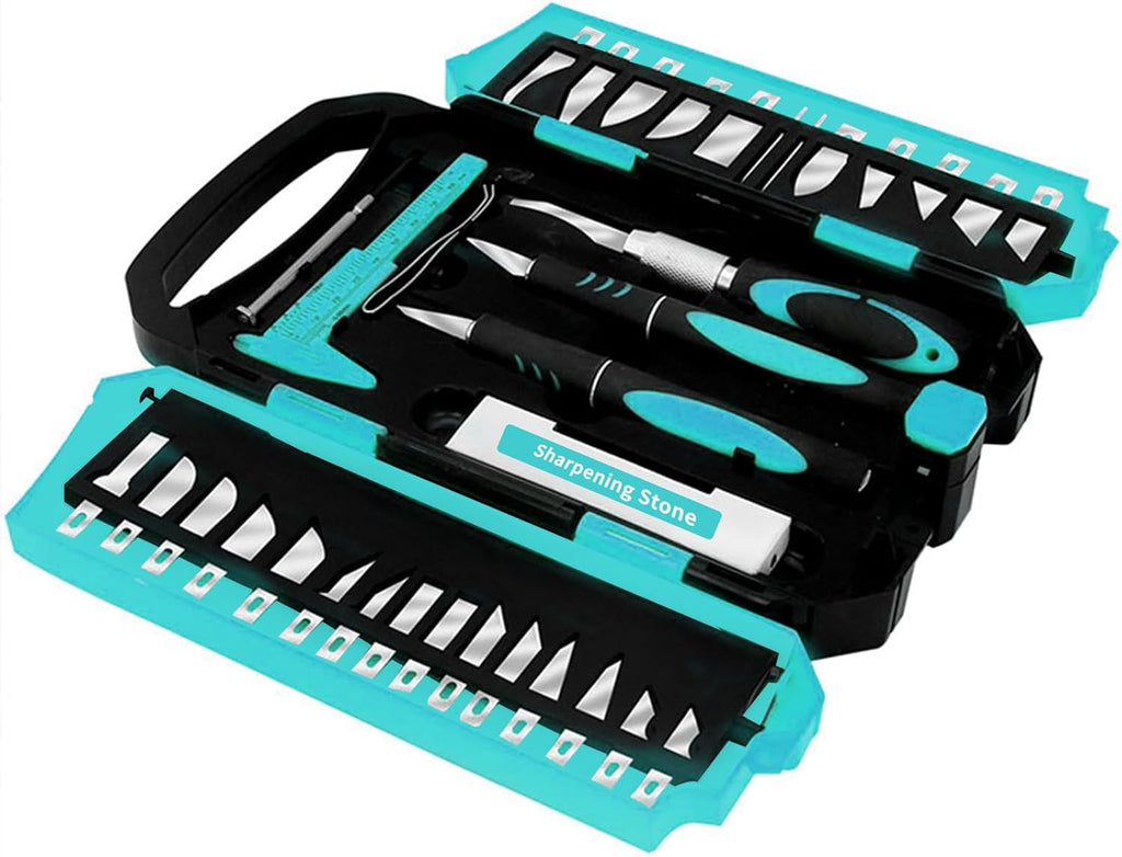 MANUFORE 34pcs Large Exacto Knife Set Craft Precision Knife Set Blue