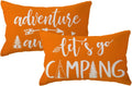 Adventure Camper Decorative Lumbar Pillowcase Double-sided Let’s Go Camping/Adventure Awaits Throw Pillow Covers Cabin/Camper Cushion Covers 12x20,2Pack for Sofa/Couch/Porch (Orange)
