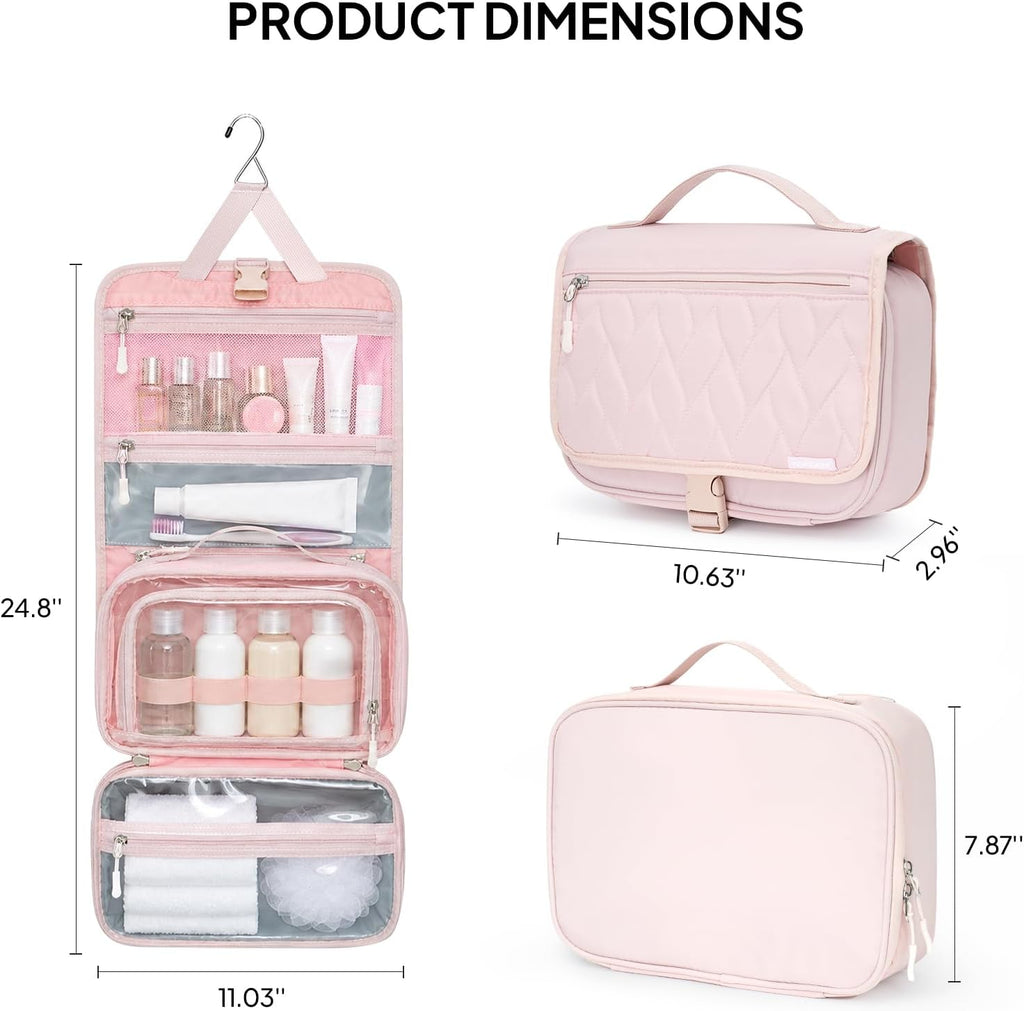 TOPEAST Quilted Travel Toiletry Bag for Women,Detachable Hanging Makeup Bag