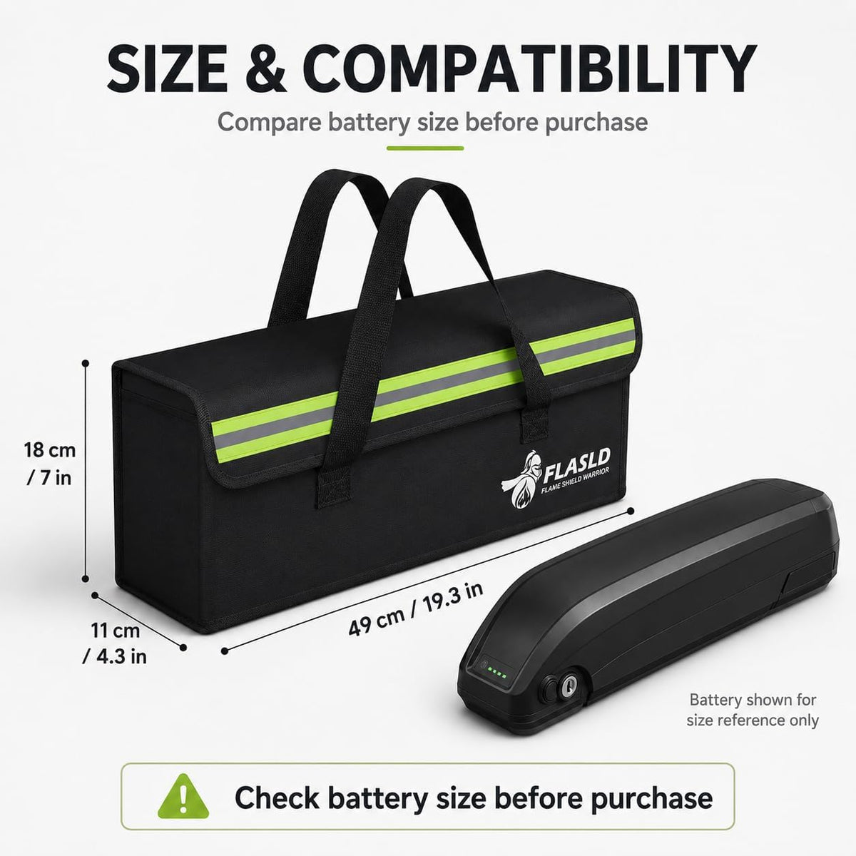 FLASLD E-Bike Battery Safe Bag Explosionproof - Large Capacity Fireproof Lipo Bag for Ebike Battery Charging and Storage (19.3 x 4.3 x 7in)