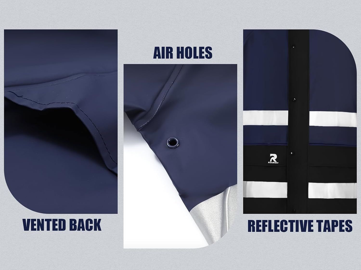 RainRider Rain Suits Waterproof for Men Women Heavy Duty Rain Gear Reflective Jacket Bib Pants 3 Pieces Rainwear