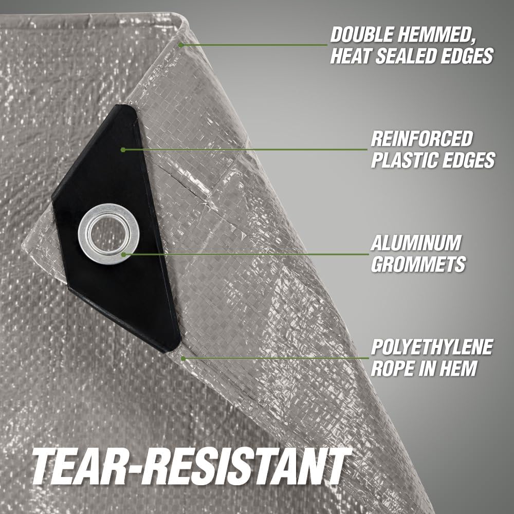 RUGGED RHINO Heavy Duty Waterproof Tarp Reinforced Corners 1 Pk 8x10 Silver